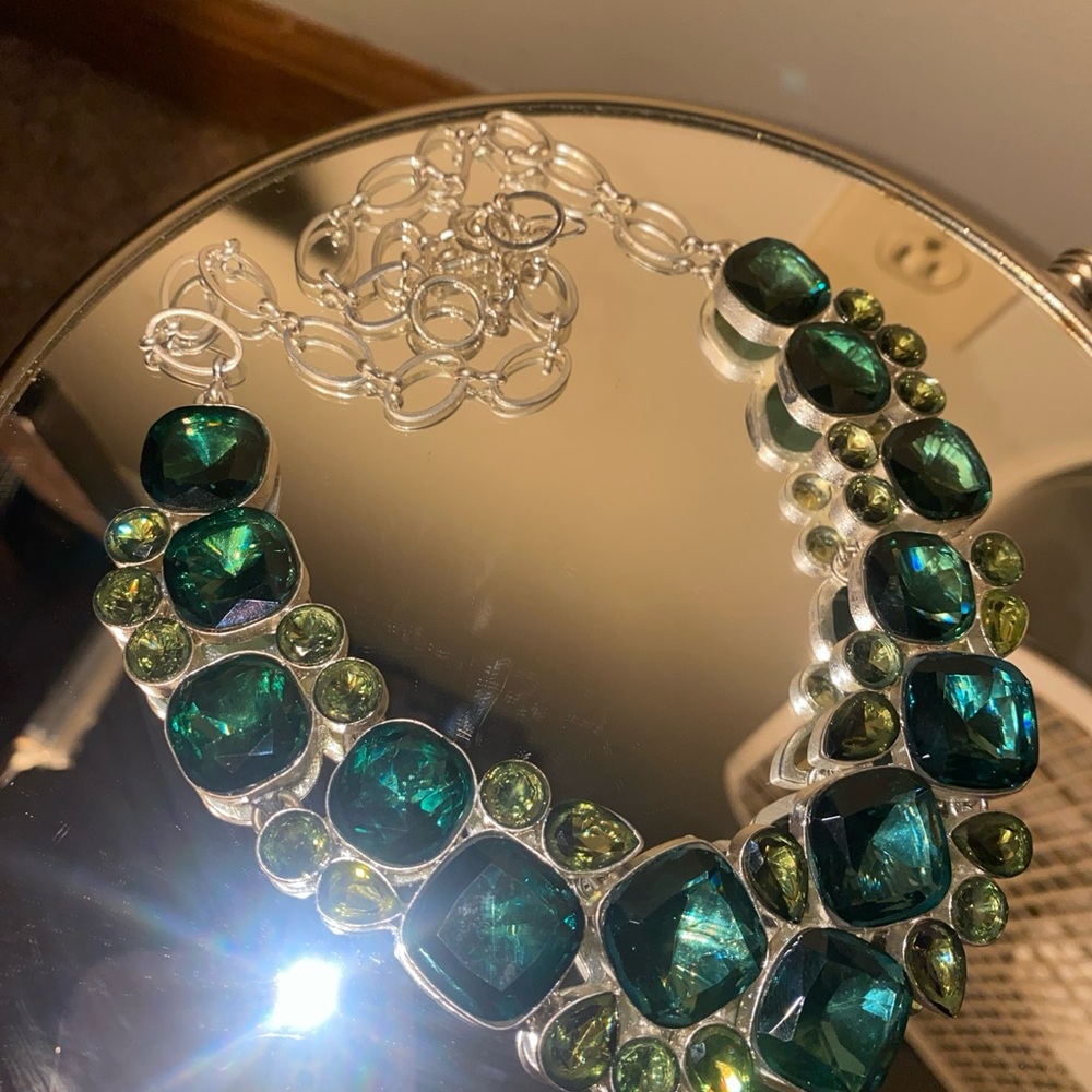 One-Of-A-Kind 3-Stone Emerald Peridot Green Hinged Silver Pendant Necklace"